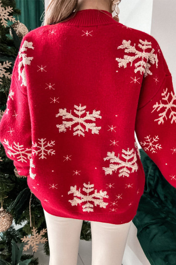 Christmas Themed Snow Towel Embroidered Turtleneck Sweater