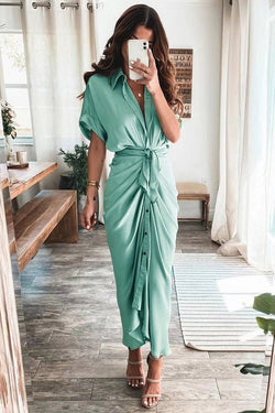 Elegant Waist Forging Shirt Long Dress