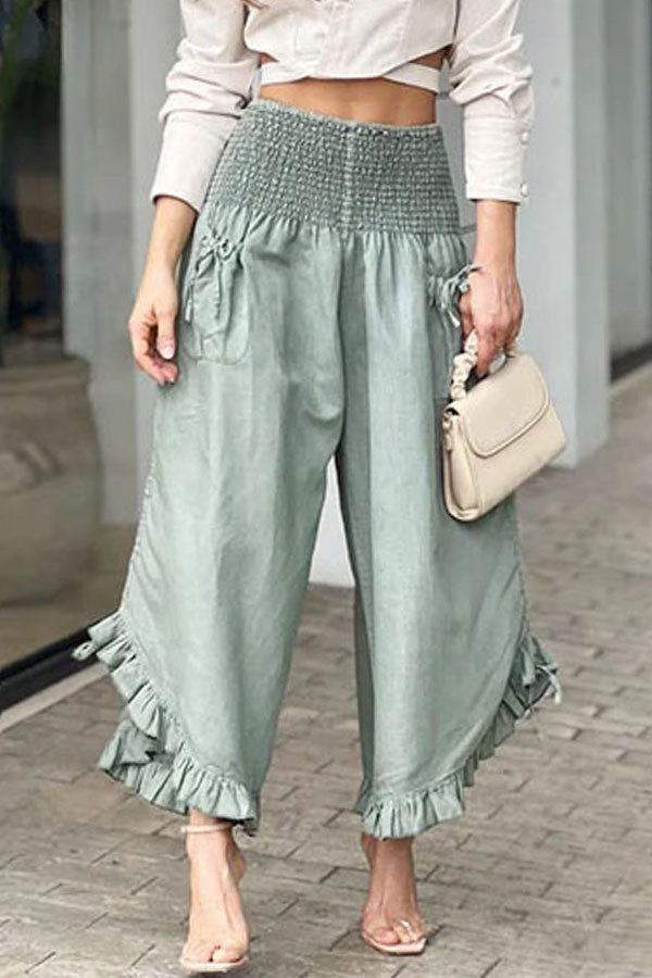 Stylish Casual Strap Ruffle Pocket High Waist Pants