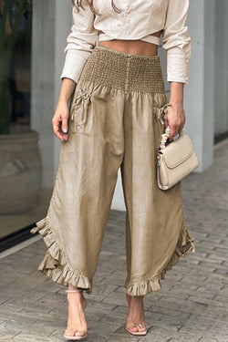 Stylish Casual Strap Ruffle Pocket High Waist Pants