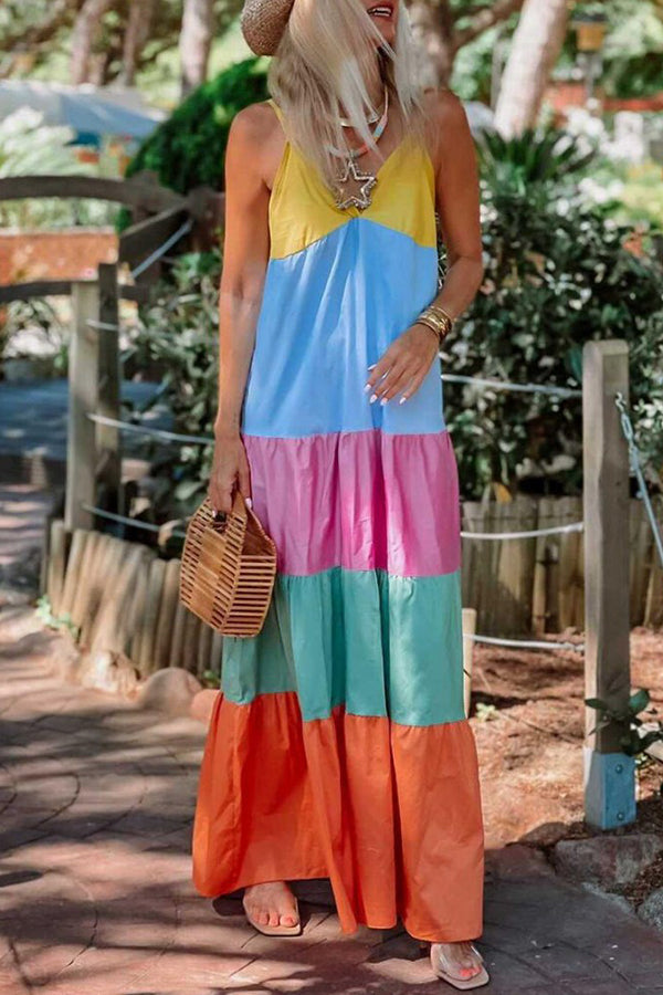 Sweet Candy Color Block Patchwork Holiday Slip Dress