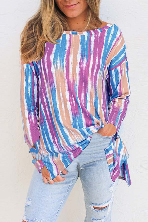 Loose Color Striped Long Sleeve T-Shirt