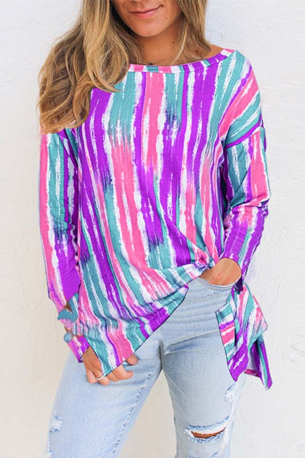 Loose Color Striped Long Sleeve T-Shirt