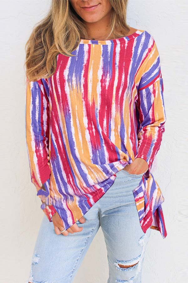 Loose Color Striped Long Sleeve T-Shirt