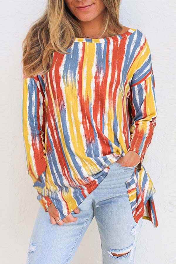 Loose Color Striped Long Sleeve T-Shirt