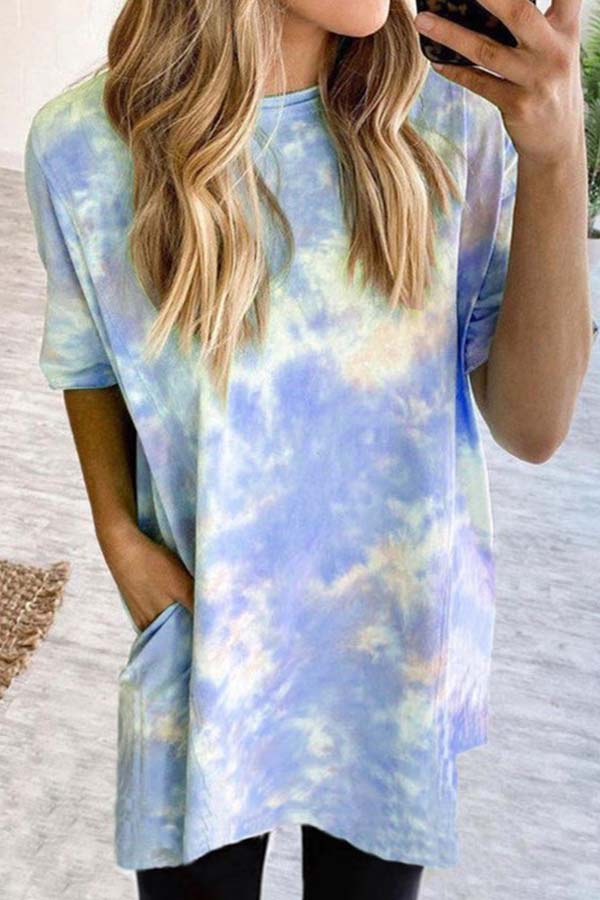 Gradient Tie-dye Everyday Casual Mid-length Short-sleeved Top