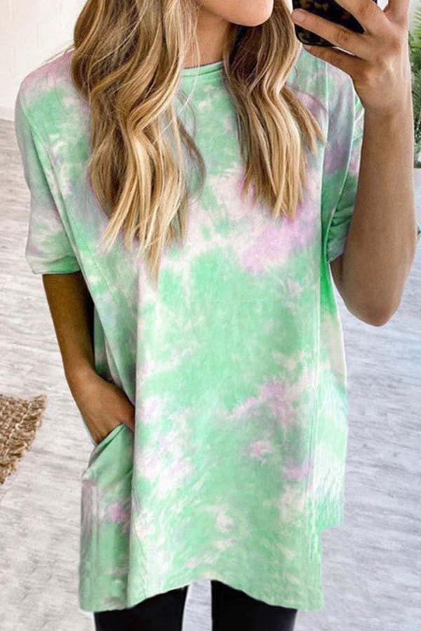 Gradient Tie-dye Everyday Casual Mid-length Short-sleeved Top