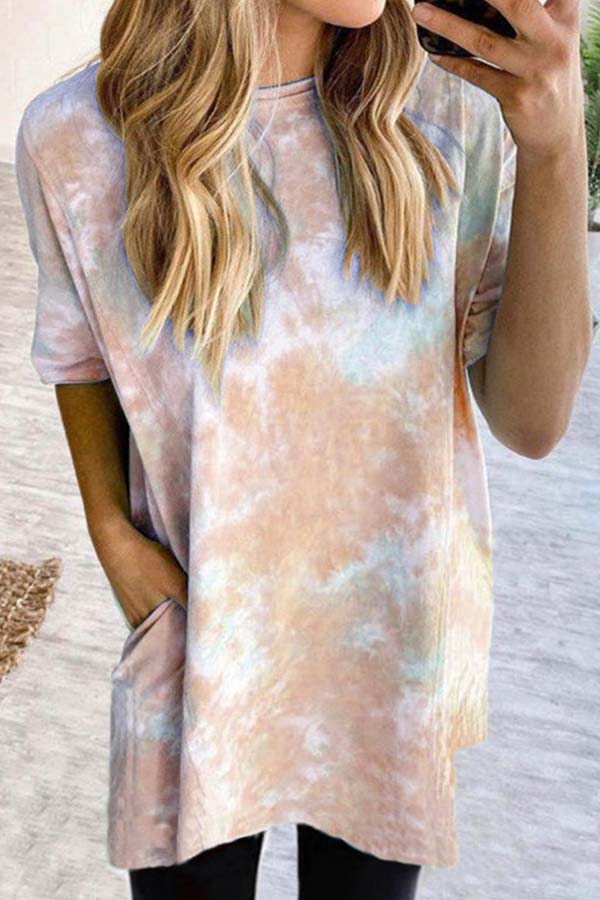 Gradient Tie-dye Everyday Casual Mid-length Short-sleeved Top