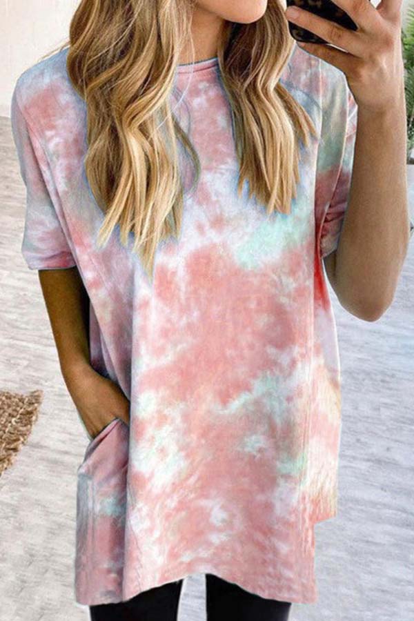 Gradient Tie-dye Everyday Casual Mid-length Short-sleeved Top