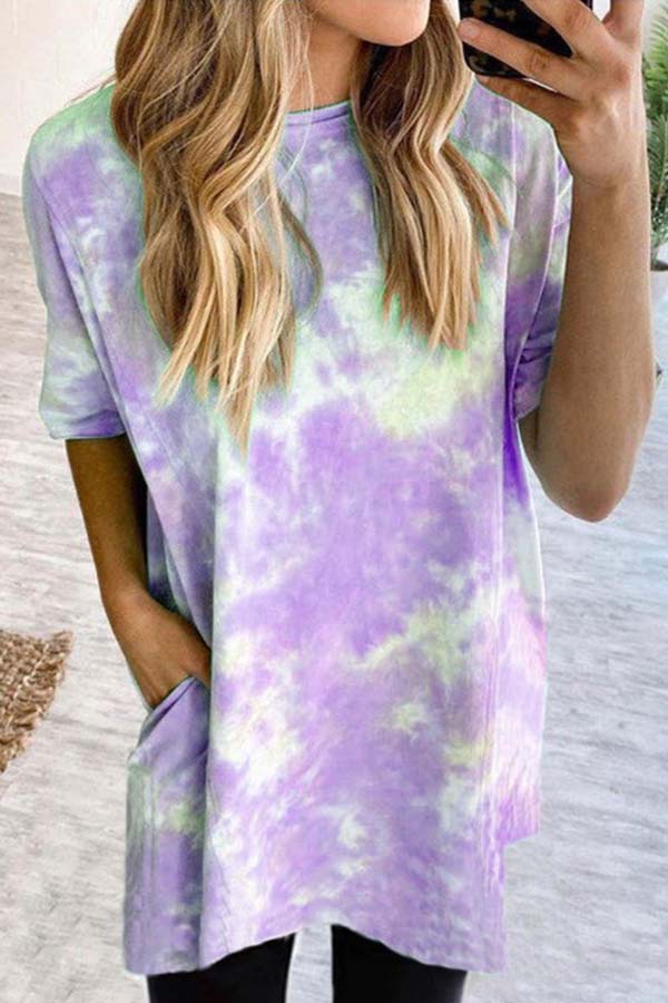 Gradient Tie-dye Everyday Casual Mid-length Short-sleeved Top