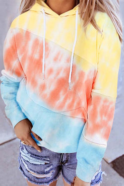 Casual Color Contrasting Tie-Dye Hooded Street Sweatshirt