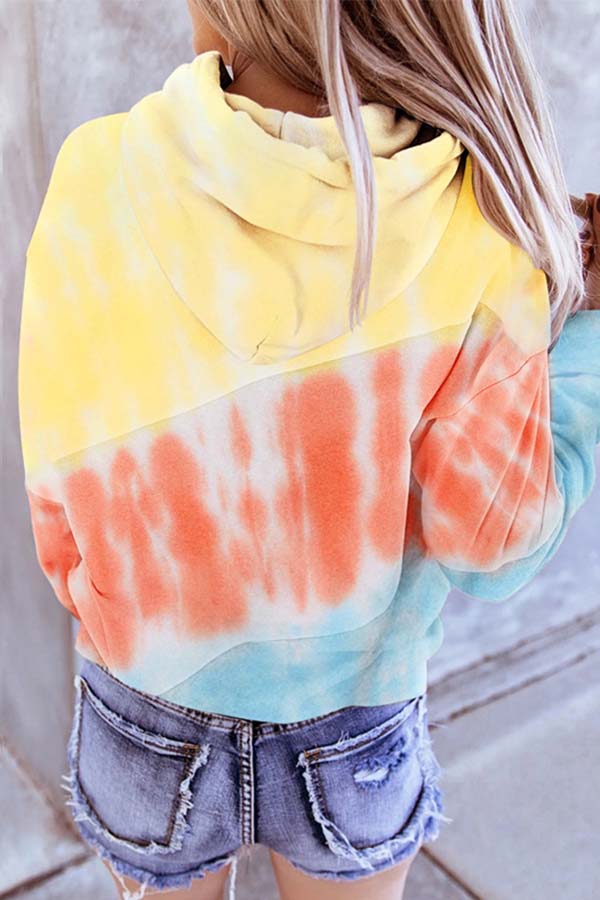 Casual Color Contrasting Tie-Dye Hooded Street Sweatshirt