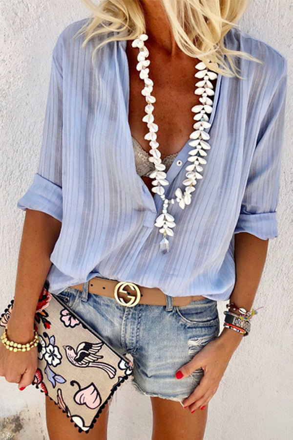 V-neck Button Down Casual Shirt