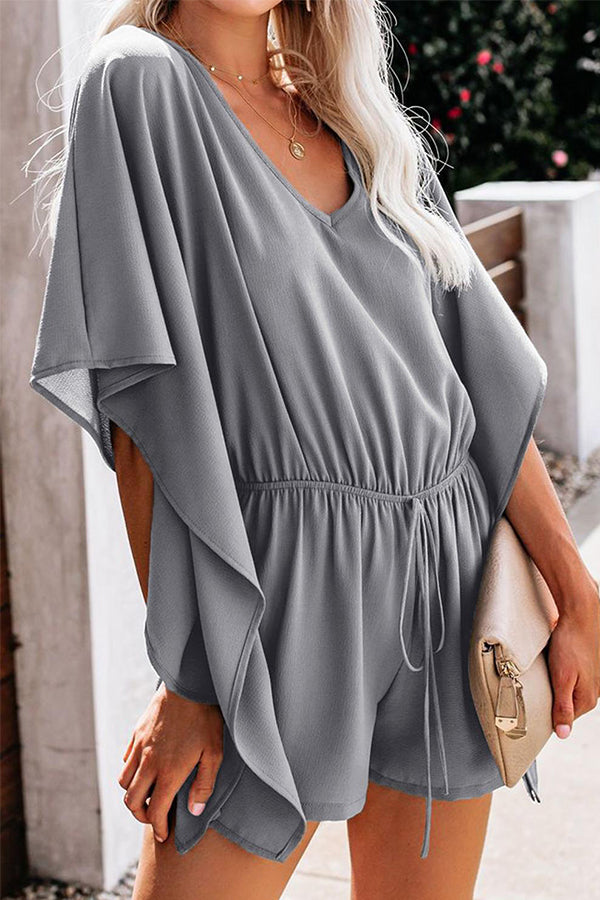 V-neck High Waist Tie Casual Short Jumpsuit