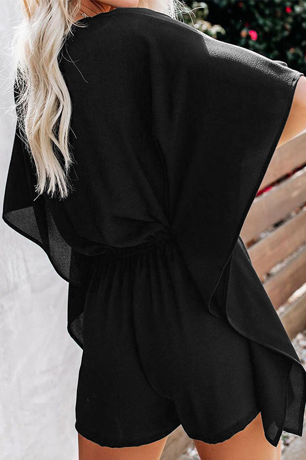 V-neck High Waist Tie Casual Short Jumpsuit