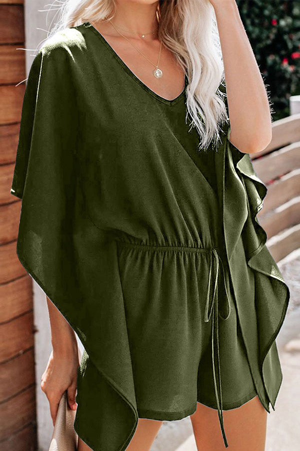 V-neck High Waist Tie Casual Short Jumpsuit