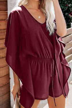 V-neck High Waist Tie Casual Short Jumpsuit