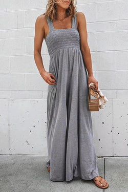 Tube Top Pleated Texture Suspenders Casual Wide-leg Jumpsuit