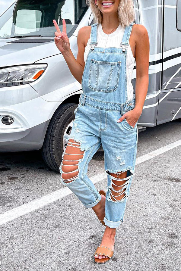 Temperament Commuting Ripped Trendy Denim Overalls