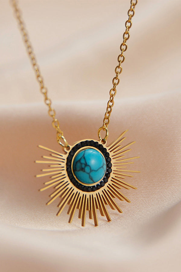 14k Yellow Gold Sunflower Turquoise Vintage Pendant