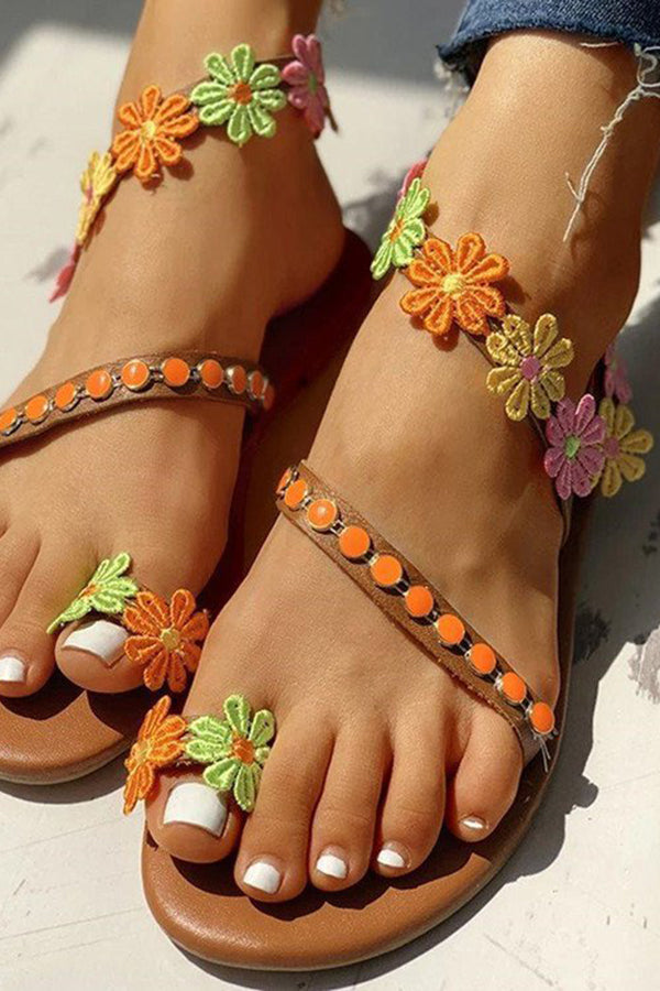 Personalized Casual Floral Slip-On Roman Flat Sandals