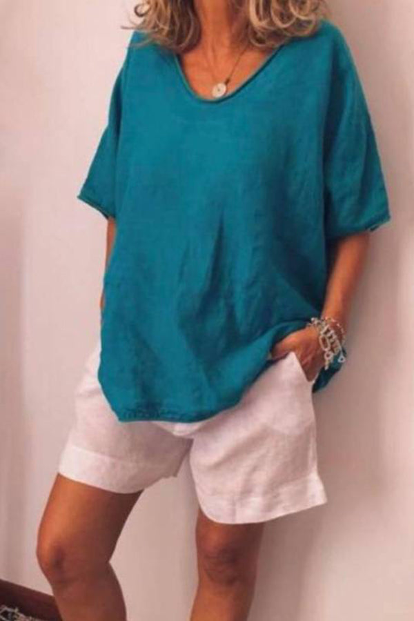 Solid Color Loose Short-sleeved Casual Cotton T-shirt