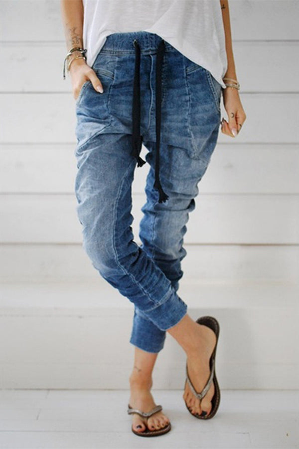 Lace-up Casual Denim Harem Pants