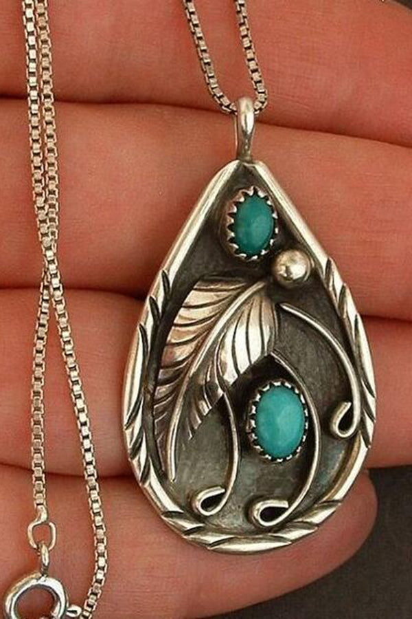 Embellished Turquoise Vintage Feather Necklace