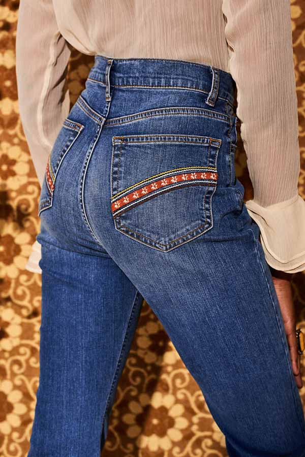 Vintage Daisy Embroidered High Rise Bootcut Distressed Jeans