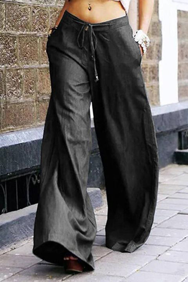 Casual High Waist Tie Loose Wide Leg Pants