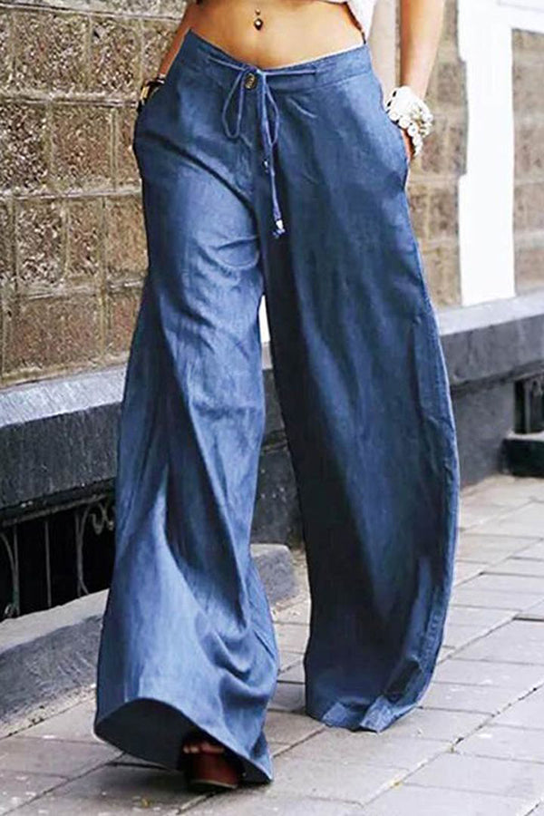 Casual High Waist Tie Loose Wide Leg Pants