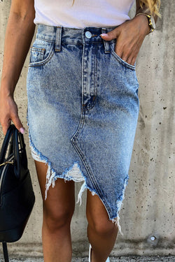 Personality Ripped Irregular Hip Cover Denim Skirt