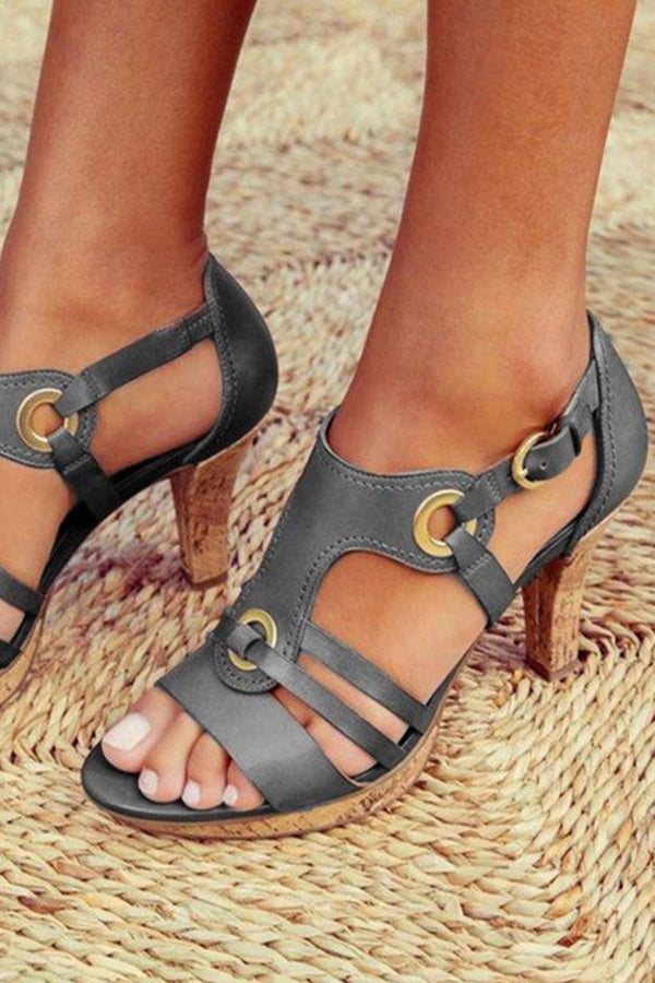 Vintage Low Heel Metal Ring Roman Sandals