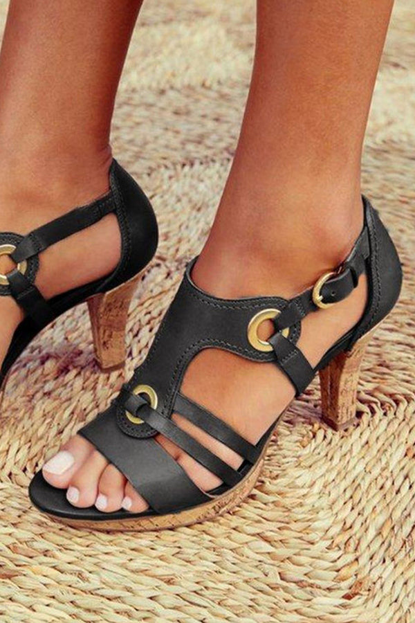 Vintage Low Heel Metal Ring Roman Sandals