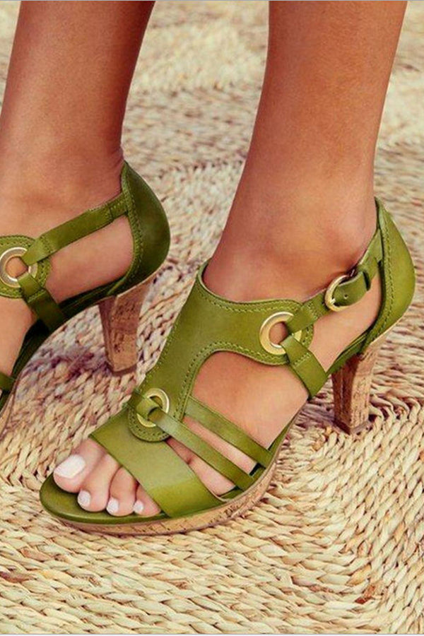 Vintage Low Heel Metal Ring Roman Sandals