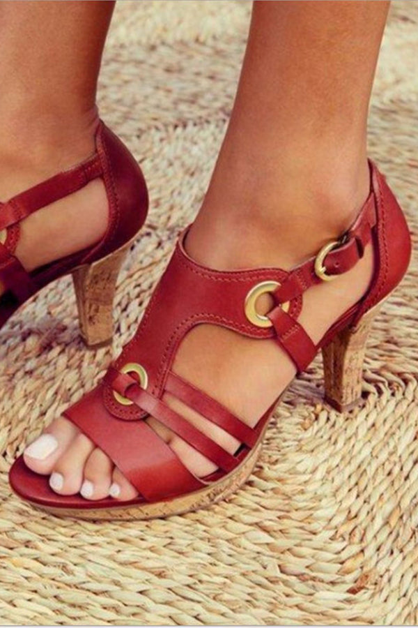 Vintage Low Heel Metal Ring Roman Sandals