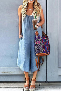 Loose Suspenders Wide-leg Pocket Denim Overalls