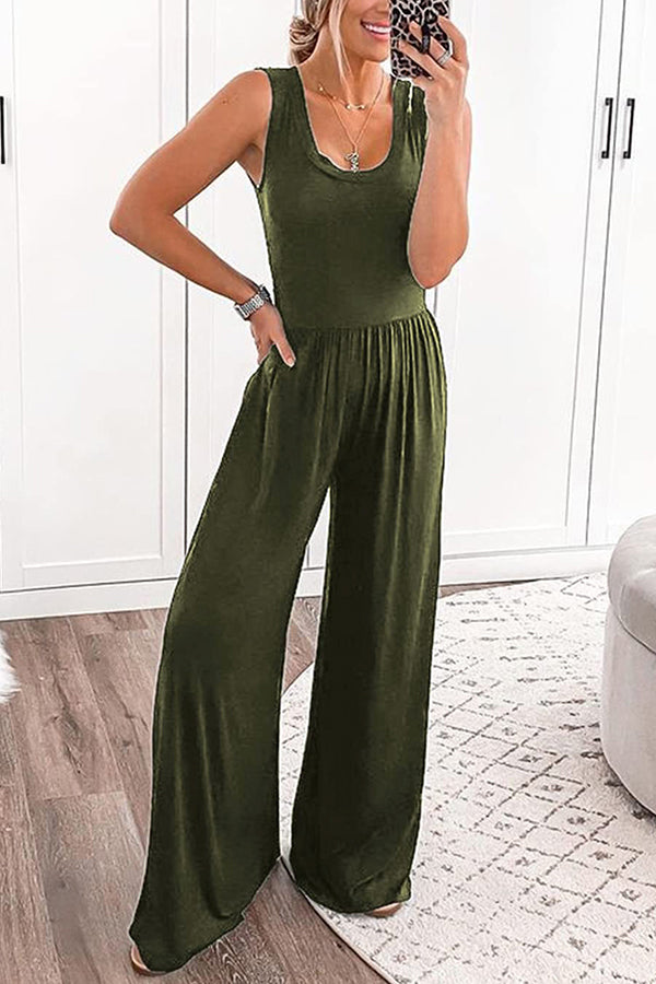 Simple Solid Color Sleeveless Jumpsuit