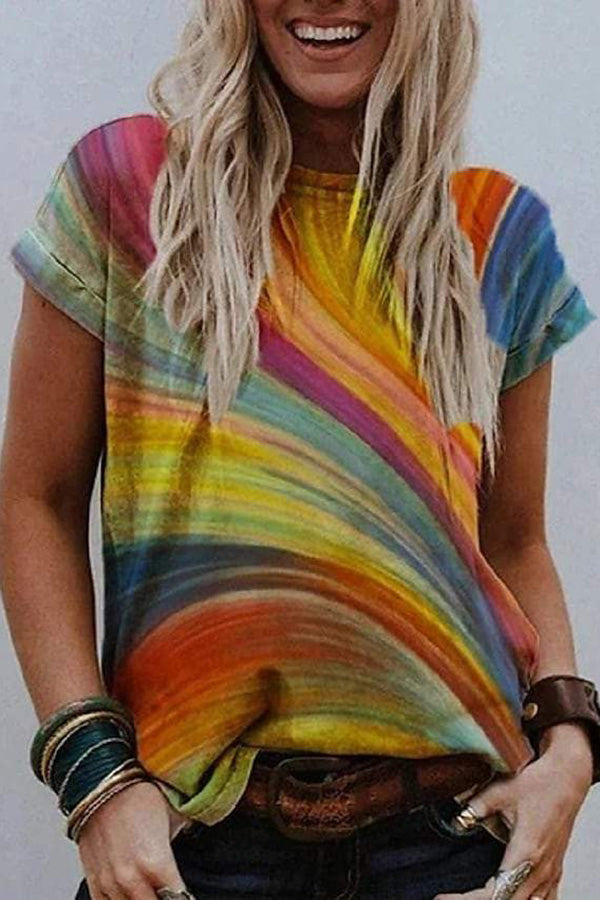 Round Neck Pullover Abstract Style Print Street Loose T-shirt