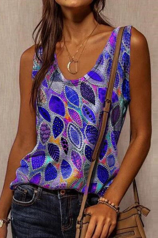 Loose Printed U-Neck Sleeveless Tank Top