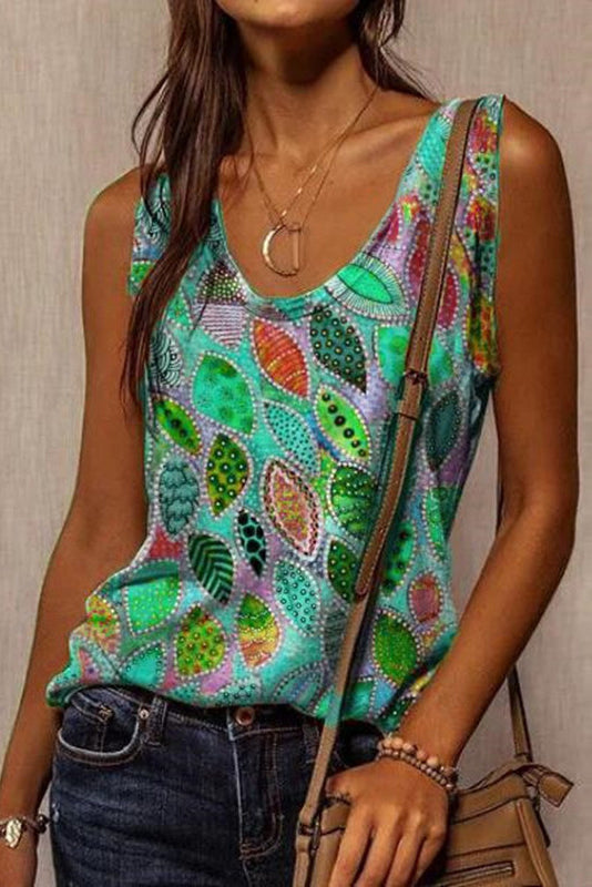 Loose Printed U-Neck Sleeveless Tank Top