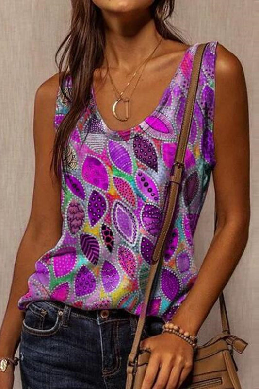 Loose Printed U-Neck Sleeveless Tank Top