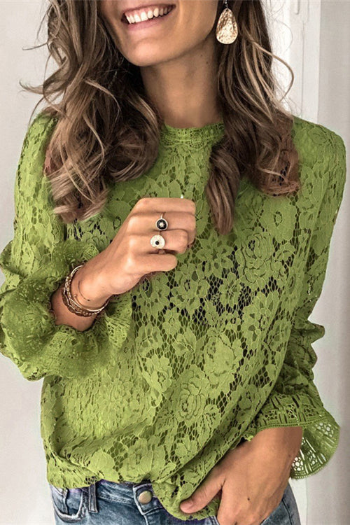 Cutout Lace Bell Sleeve Top