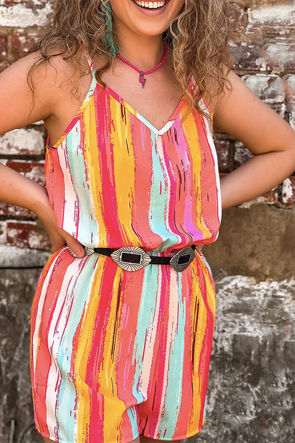 Abstract Stripe Print Casual Camisole Romper