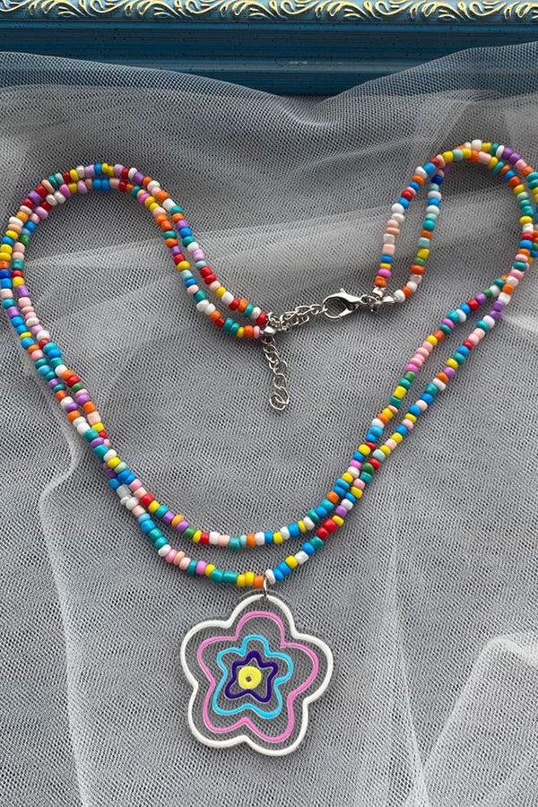 Colorful Beaded Flower Necklace