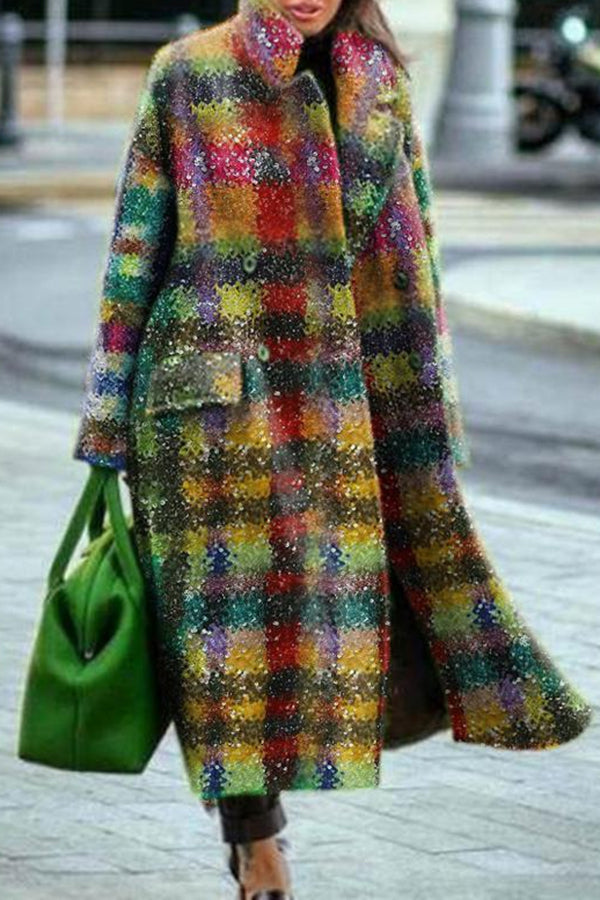 Fashion Color Plaid Woolen Coat