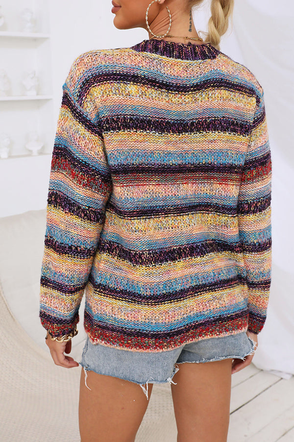 Heather Stripe Woven Warm Two-Pocket Sweater Cardigan