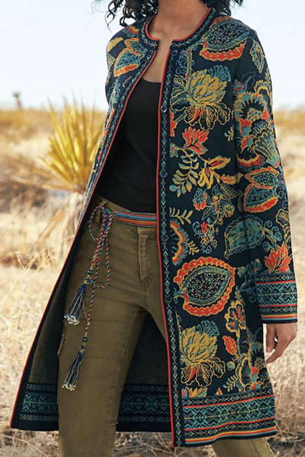 Vintage Printed Fashionable Long Coat