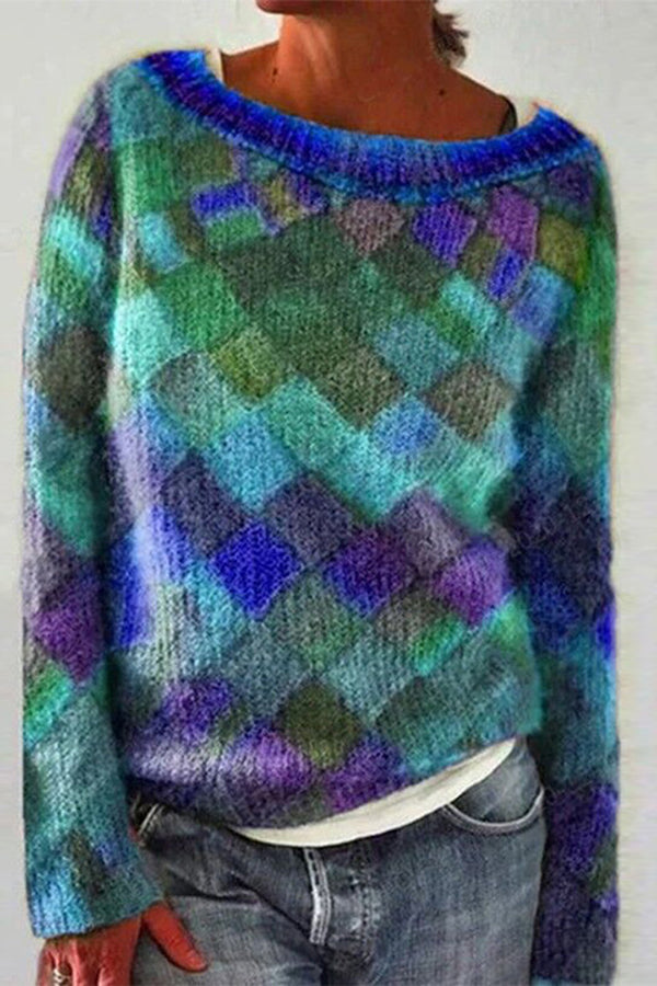 Color Gradient Argyle Sweater Top