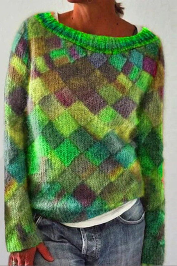 Color Gradient Argyle Sweater Top